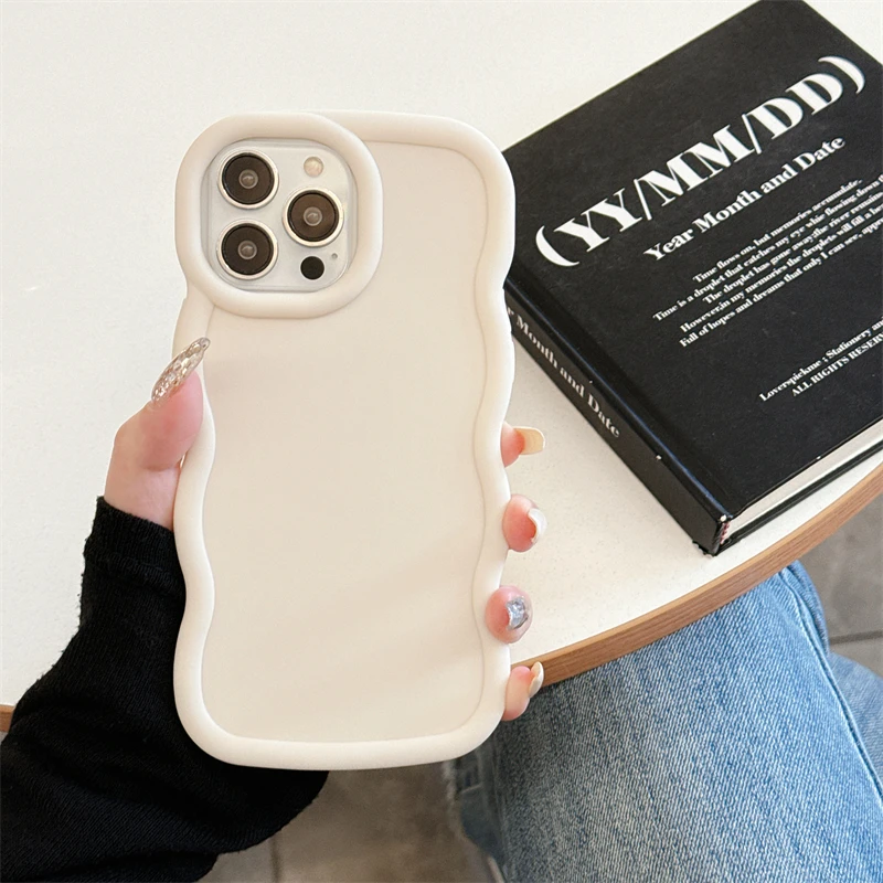 Wave Side Liquid Silicone Phone Case For iPhone 11 12 13 14 15 16 Pro Max Mini Xs X XR 6 6s 7 8 Plus SE Cream Soft Cover Fundas #3