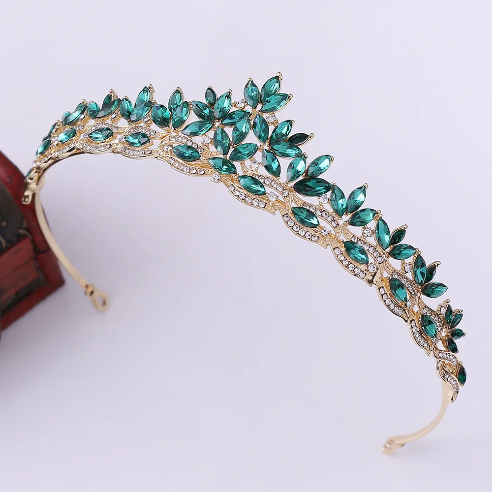 1pc bridal headdress diamond encrusted holiday runway crown wedding birthday leaves crystal crown hair bands hair accessories image 3
