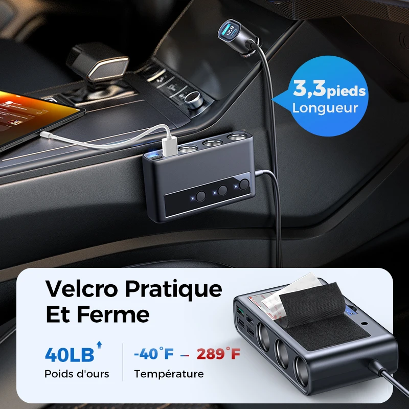 Pomerroom-Adaptateur de chargeur de voiture 9 en 1, interrupteurs indépendants de charge, prise DC Laguna et PD 3, répartiteur de briquet, 154W