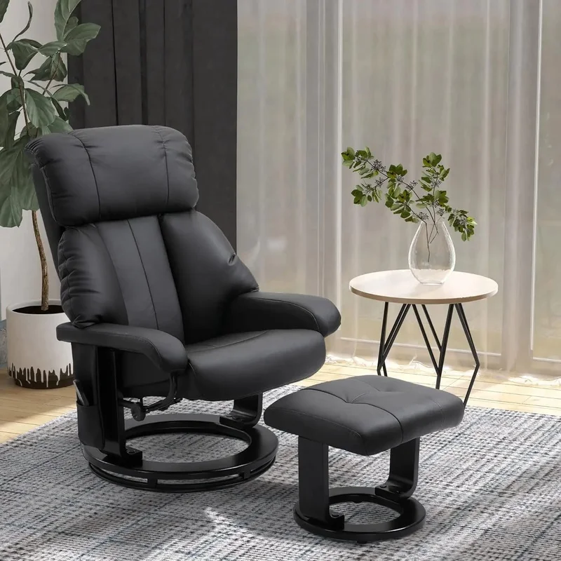 

Modern 360° Swivel Recliner Chair with Massage Function, PU Leather Indoor Lounge and Reading Chair