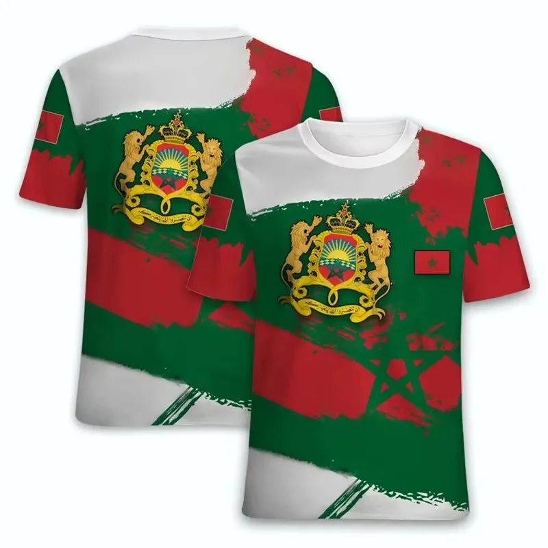 3D Printed Morocco Flag T-Shirts For Men Women Moroccan Emblem Casual Oversized Short Sleeve T Shirt Kids Tees Tops Clothing