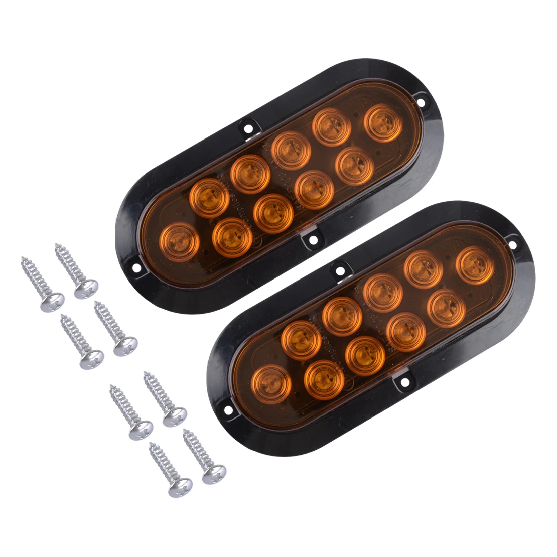 

Amber 2Pcs 10LED Oval Stop Turn Signal Tail Backup Reverse Brake Light Fit for Truck Trailer Cargo Tractors Bus 12V DC