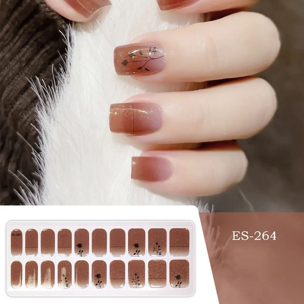 

Glitter Semi Cured Gel Nail Strips Pure Color Works with Nail lamp Semi Cured Gel Nail Stickers Long Lasting Salon-Quality