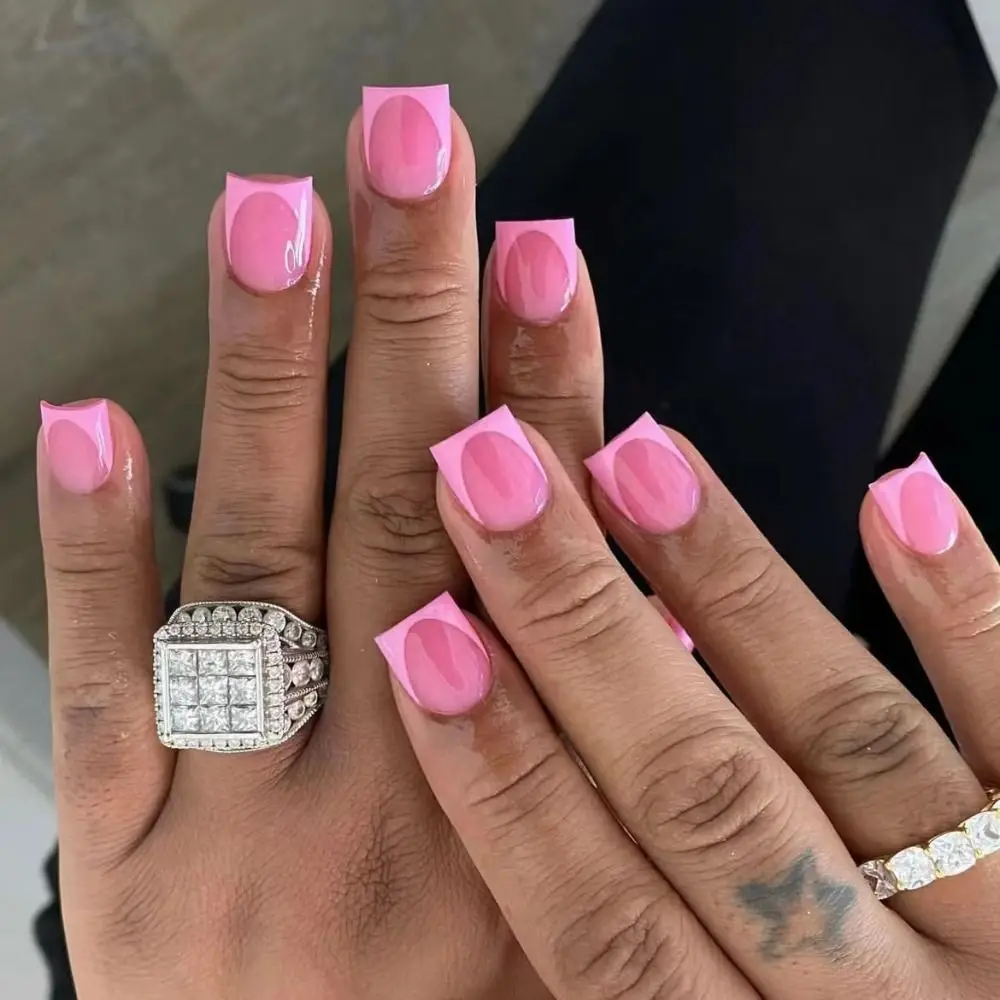 Fashion Short Square False Nails French Full Cover Press on Nails Detachable Nail Tips DIY