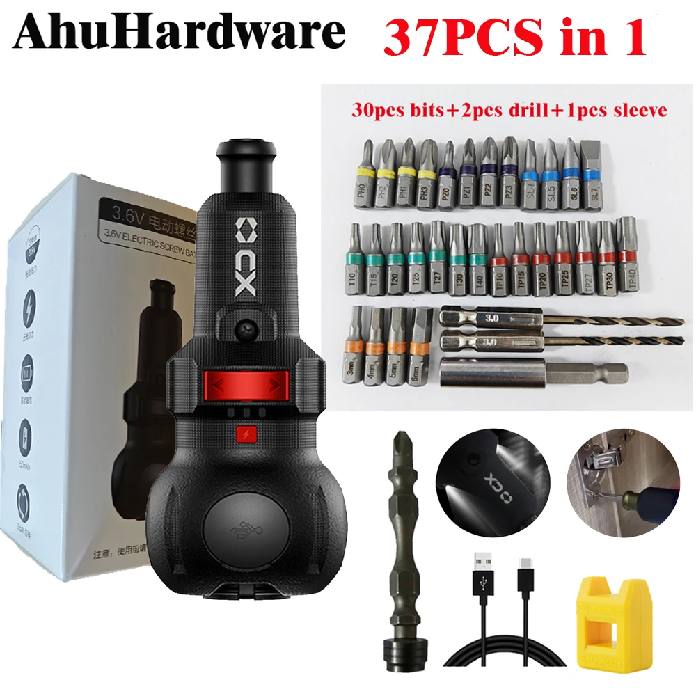 

AhuHardware 3.6V Electrical Screwdriver Set Mini Cordless Electric Screwdrivers USB Rechargeable 30 Bits Mini Drill Power Tool