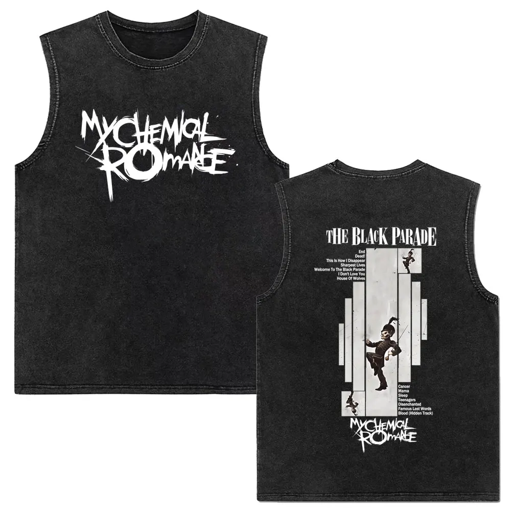 My Chemical Romance Three Cheers for Sweet Revenge Album Vintage Washed Tank Tops Men Women Punk Rock Oversized Sleeveless Vest