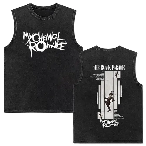 Imagen 2 del producto My Chemical Romance The Black Parade Album Vintage lavado chaleco sin mangas camisetas hombres mujeres Punk Emo Rock camisetas sin mangas de gran tamaño