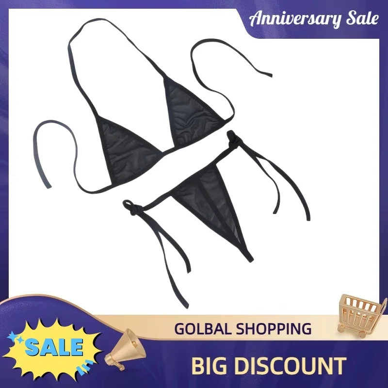 Women's Sexy Lingerie Quick Dry Bikini Swimwear 2 Piece Bra With Tie Side Thong Beachwear Breathable Underwear Low Rise Panties