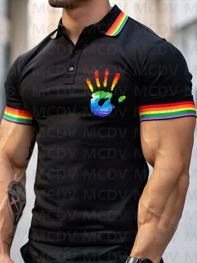 Men's Rainbow Multicolor Stripe Print Polo Shirt Summer Streetwear Casual Fashion Men tops