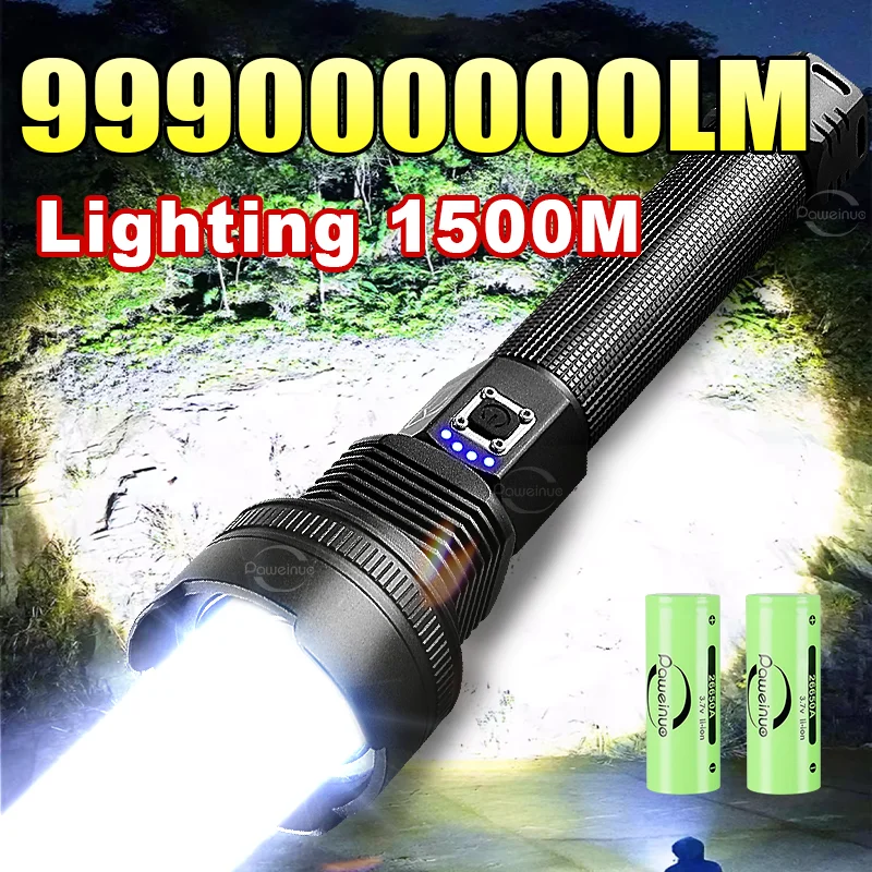 

99000000LM High Power LED Flashlights Rechargeable Strong Light Military Tactical Lantern Self Defense Emergency Camping Lantern