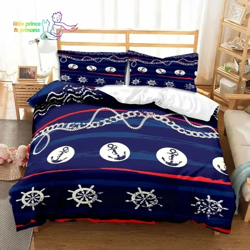 Nautical Ocean Anchor Comfortable Duvet Quilt Cover Pillowcase Bedding Set Children Bedroom Decoration Home Textile