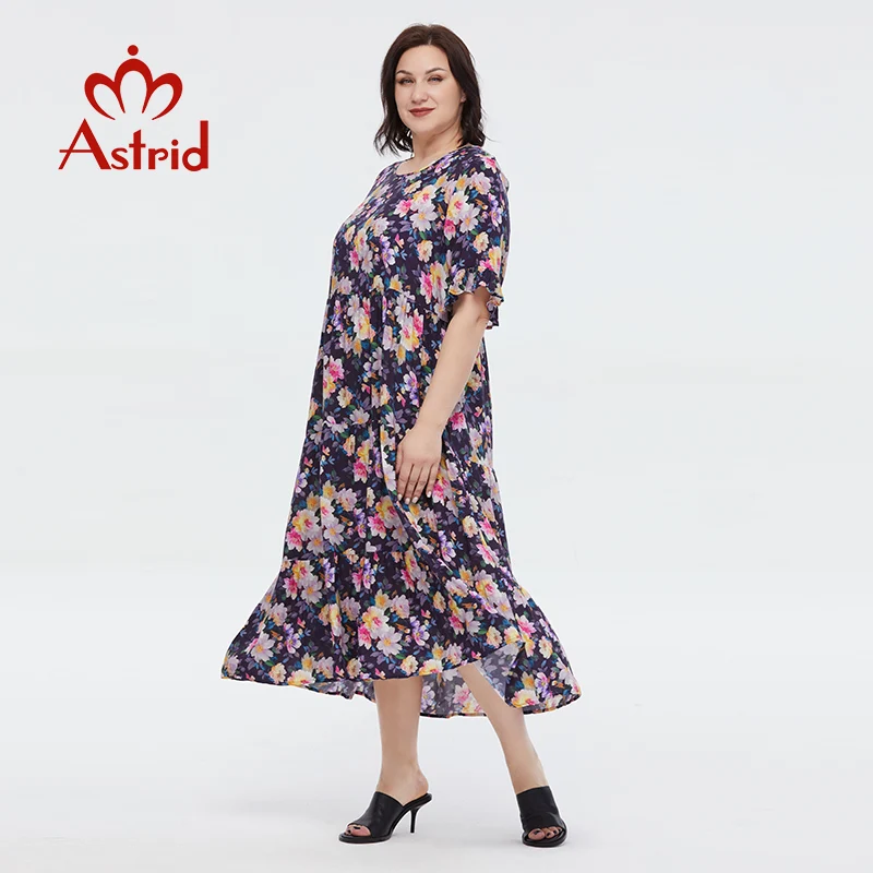 Abito estivo da donna Astrid 2023 per donna abito Vintage Casual allentato A Line abiti lunghi in cotone con stampa floreale Oversize da ufficio