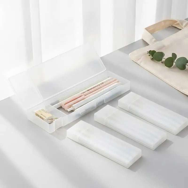 Matte Transparent Pencil Case Lightweight Portable Plastic Pen Organizer Box for School Office Stationery Storage