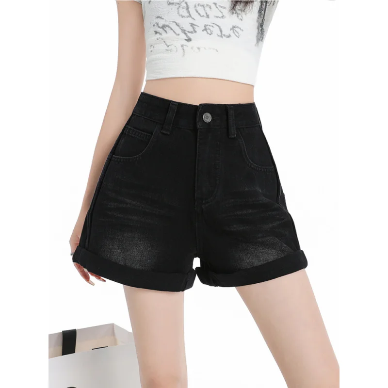 Sommer Damen Denim Shorts Hohe Taille Blau Baumwolle Breite Bein Kurze Hosen Mädchen Student Mini Koreanische Mode Damen Jean shorts