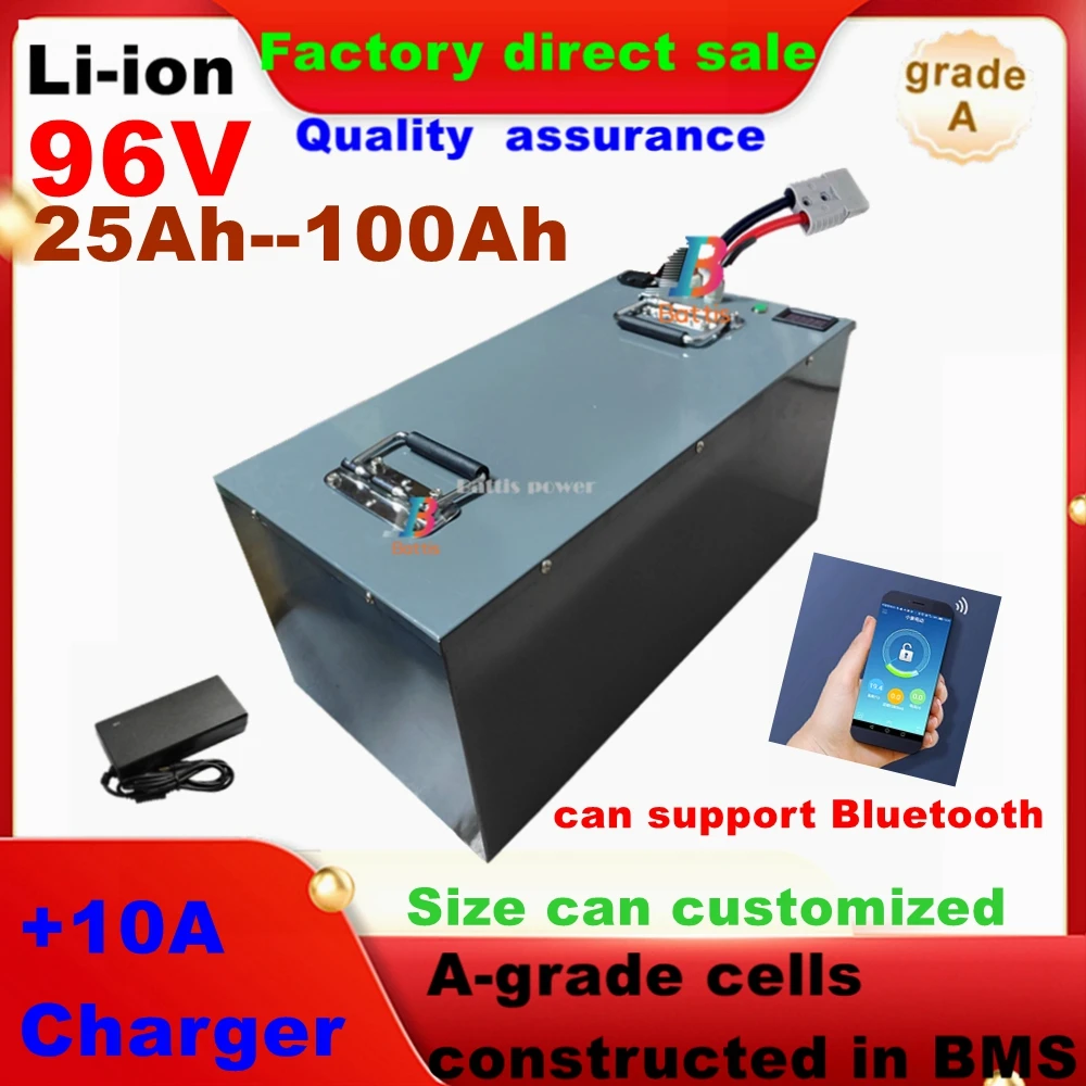 Batterie lithium-ion avec BMS, 50Ah, 96V, 80Ah, 100Ah, 30Ah, 40Ah, moteur 5000W, robot, scooter, moto, AGV, chargeur inclu