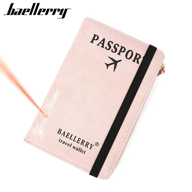 Baellerry New RFID Travel Passports Cover Women Wallets Name Engraving Coin Pocket Zipper Unisex Purse Brand Female Card Clips