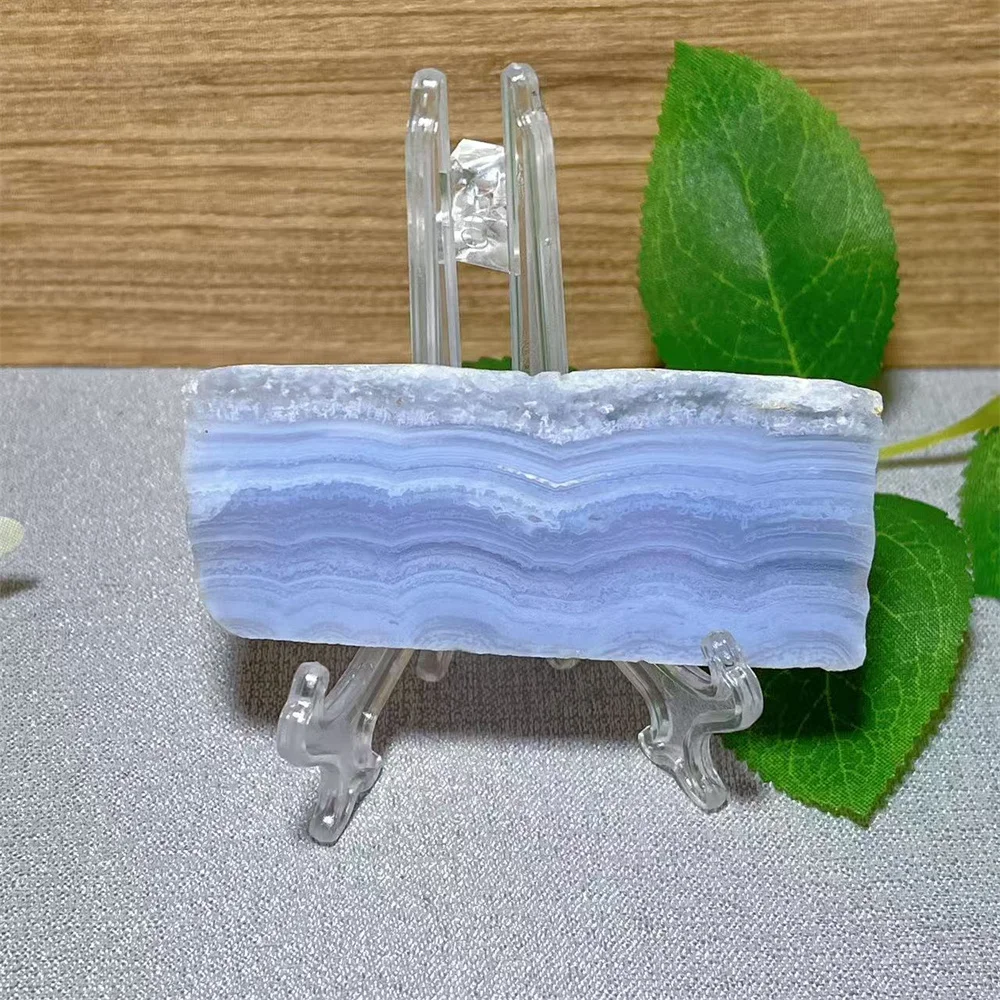 Blue Lace Agate Slab Slice Stone Quartz Crystal Natural Healing Mineral Specimen Reiki Carving Home Decoration Gift Energy+Stand