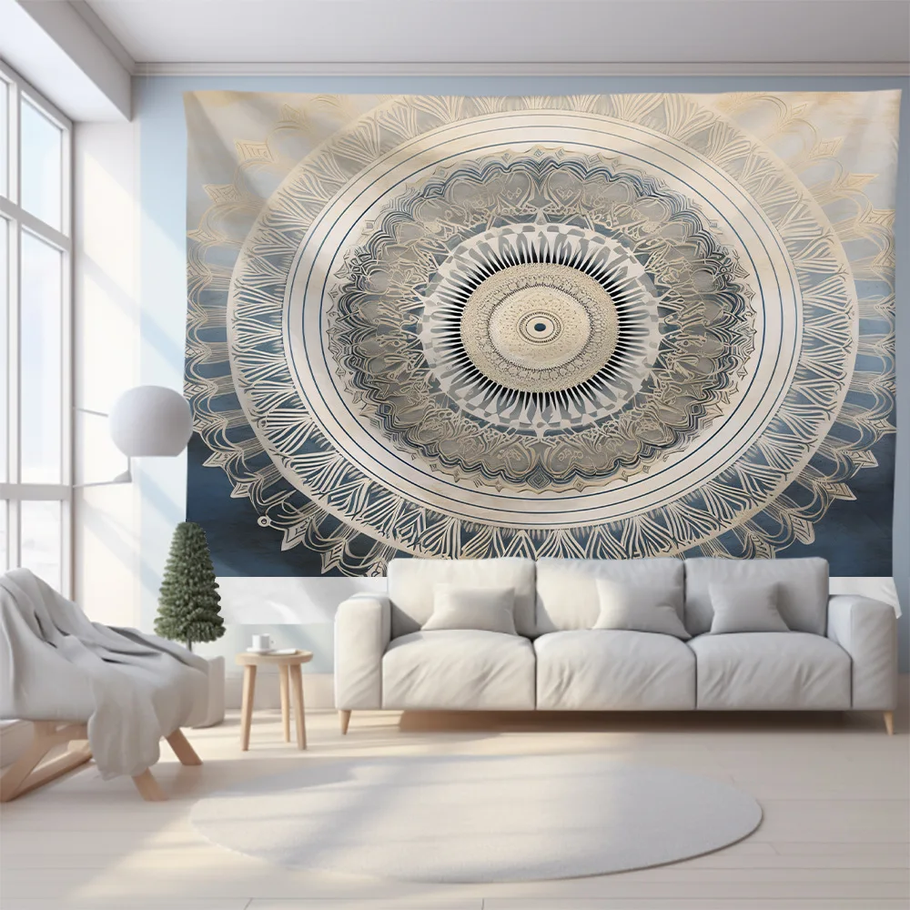 سلسلة Mie White Mandala المفروشات البوليستر المطبوعة الرقمية لغرف المعيشة وغرف النوم وديكور غرفة معلق على الحائط جمالي #5