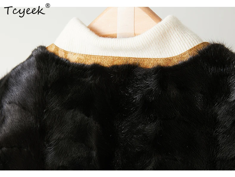 Tcyeek Real Mink Fur Coat Women Winter Clothes Patchwork Mink Womens Coat Warm Real Fur New in Coats Vinatge Fourrure Femme