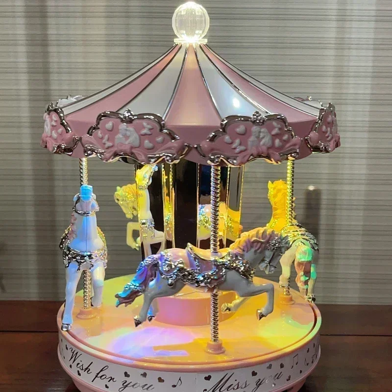 New Carousel Music Box, Creative Bedroom Home Furnishings Desktop Decorations Christmas Birthday Gift for Girls and Children