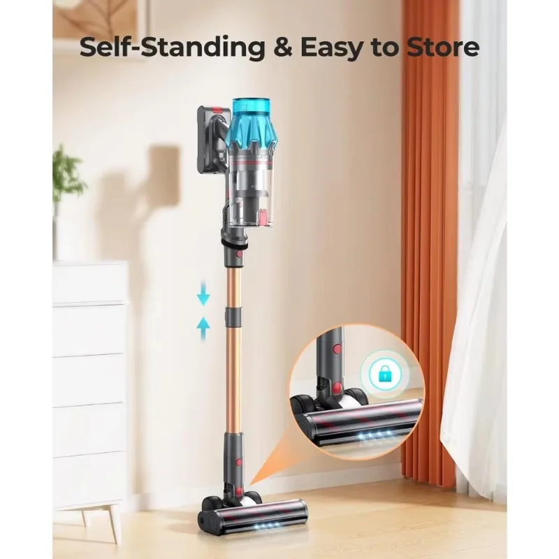Cordless Vacuum Cleaner 550W/45Kpa, Stick Vacuum Cleaners 60 Mins Max Runtime with Charging Dock, Self-Standing Handheld Vacuum