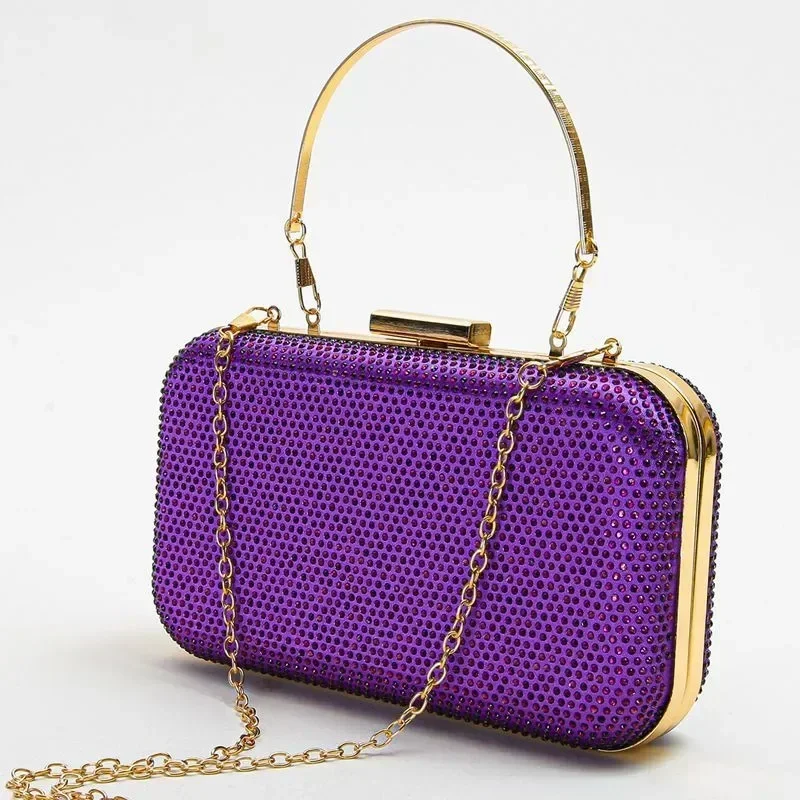 

Ladies Purple Evening Bags Women Luxury Design Rhinestone Handbags Pochette Formal Party Banquet Clutch Square Purses