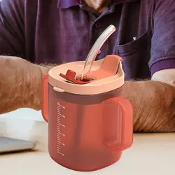 300mLDrinking Cup Elderly Drinking Cup Anti-choking Design Drinking Cup with Handles Feeding Cup With Lid and Straw For Patient