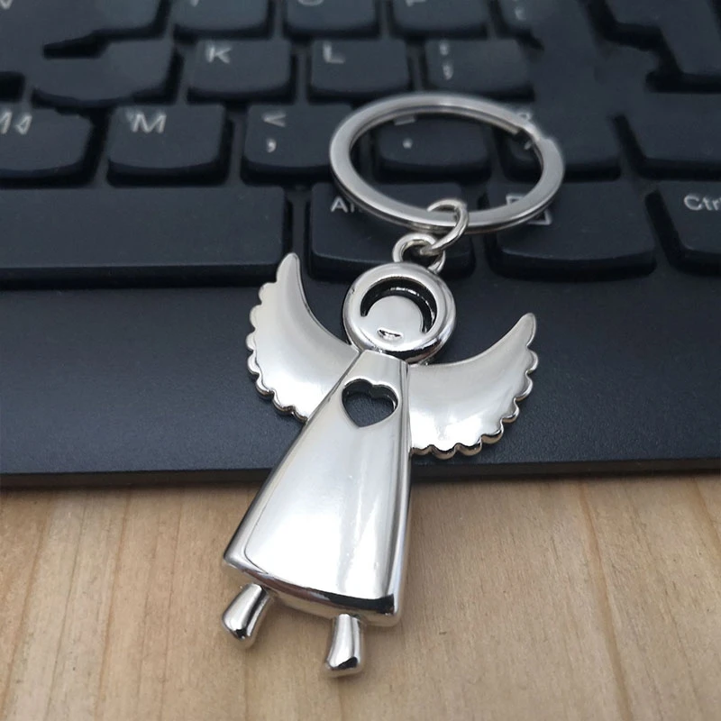 30Pcs Guardian Angel Metal Keychain Angel Wings Keyring Bag Pendant Promotion Gift Saint Angel Wing Heart Metal Key Chain