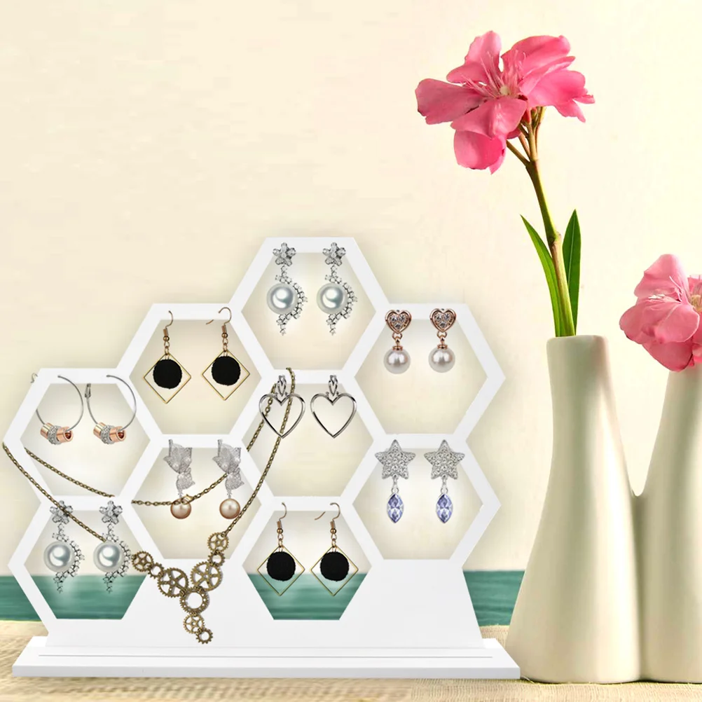 

Jewelry Organizer Stand Earring Holder Display Necklace White Bamboo Wooden Rack
