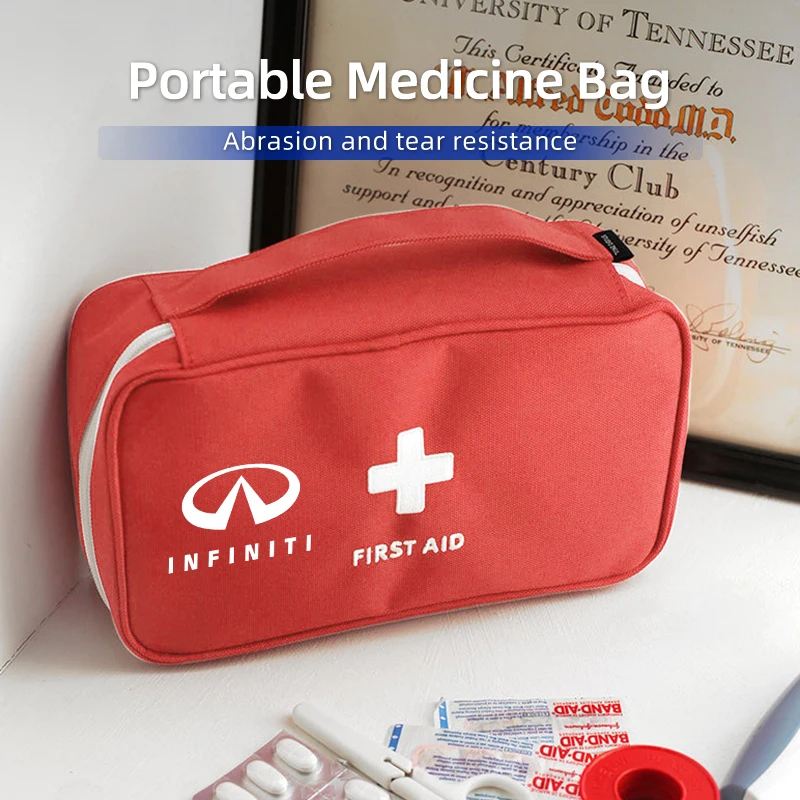 

Car Logo Portable First Aid Kit Medicine Organiser Travel Mini Medical Kit For Infiniti Q50 FX35 Q30 G37 Q70 QX70 G35 Q60 QX50 Q