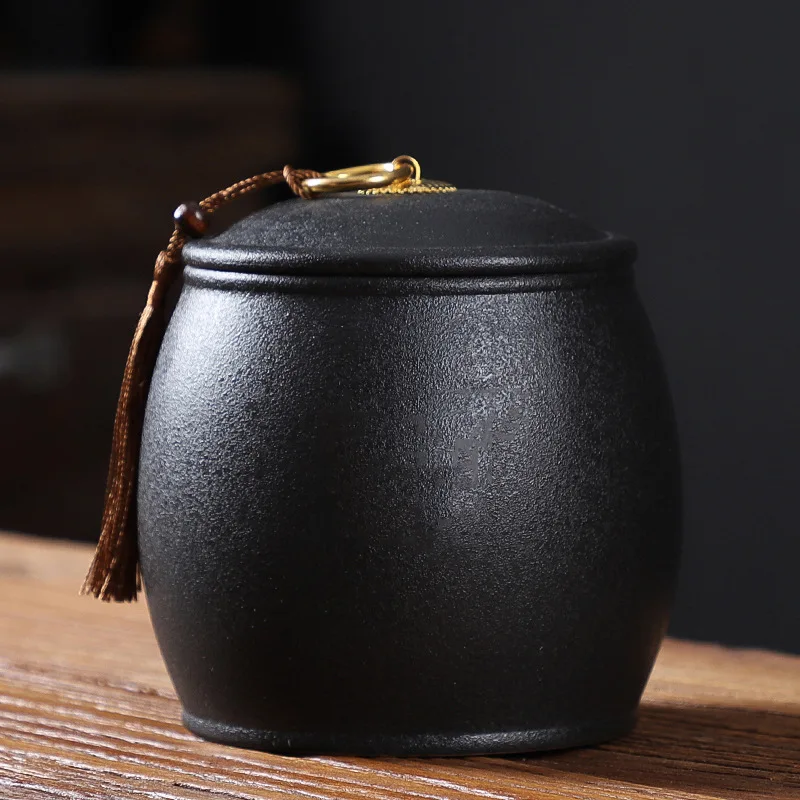 

Frosted Black Frosted pottery Tea Jar Moisture-proof Sealed Storage Jar Candy Coffee Bean Sealed Jar Storage Container jars