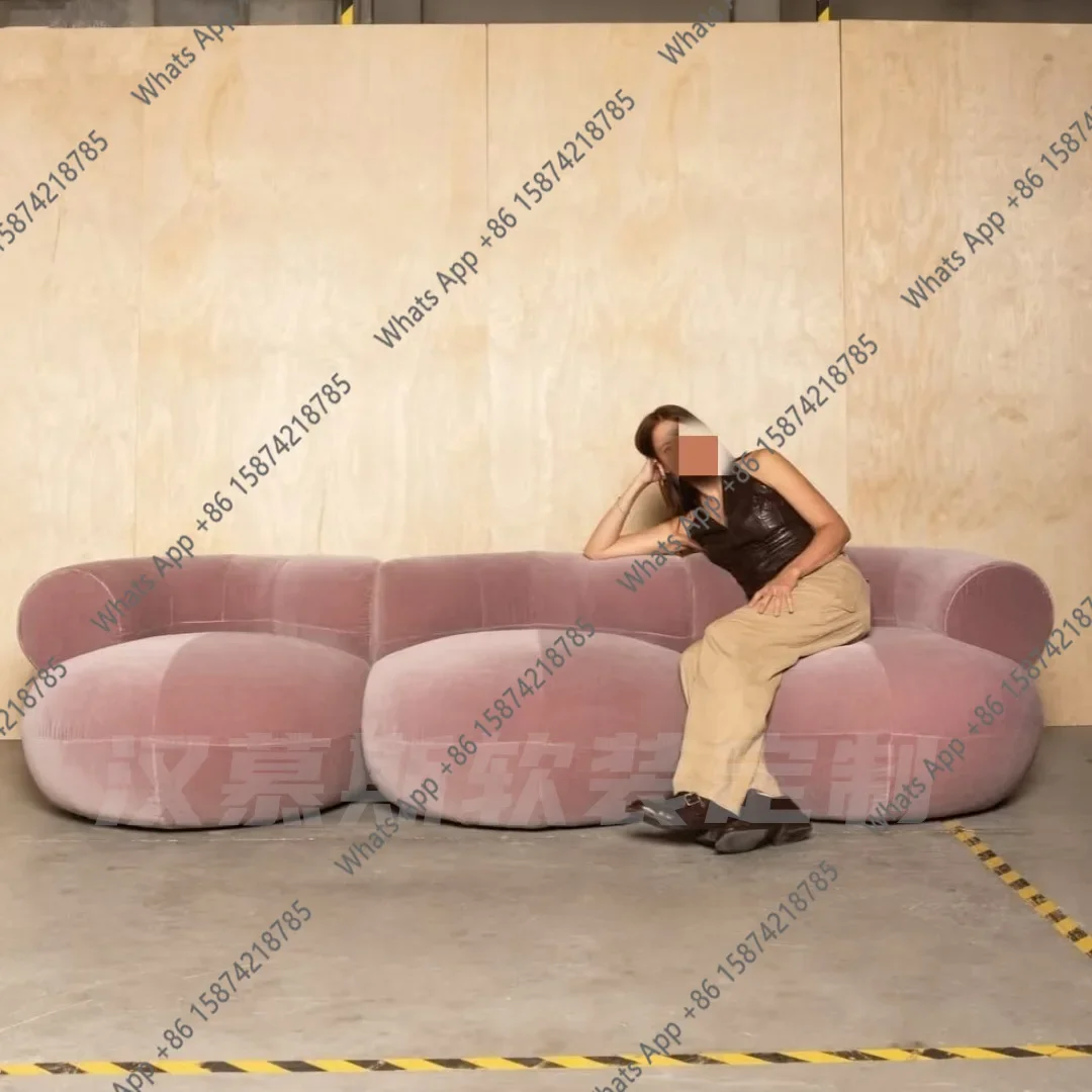Nordic French Cream Style Medieval Design Velvet Arc Replica Lotus Root Powder Cloud Three-person Single Living Room Sofa X