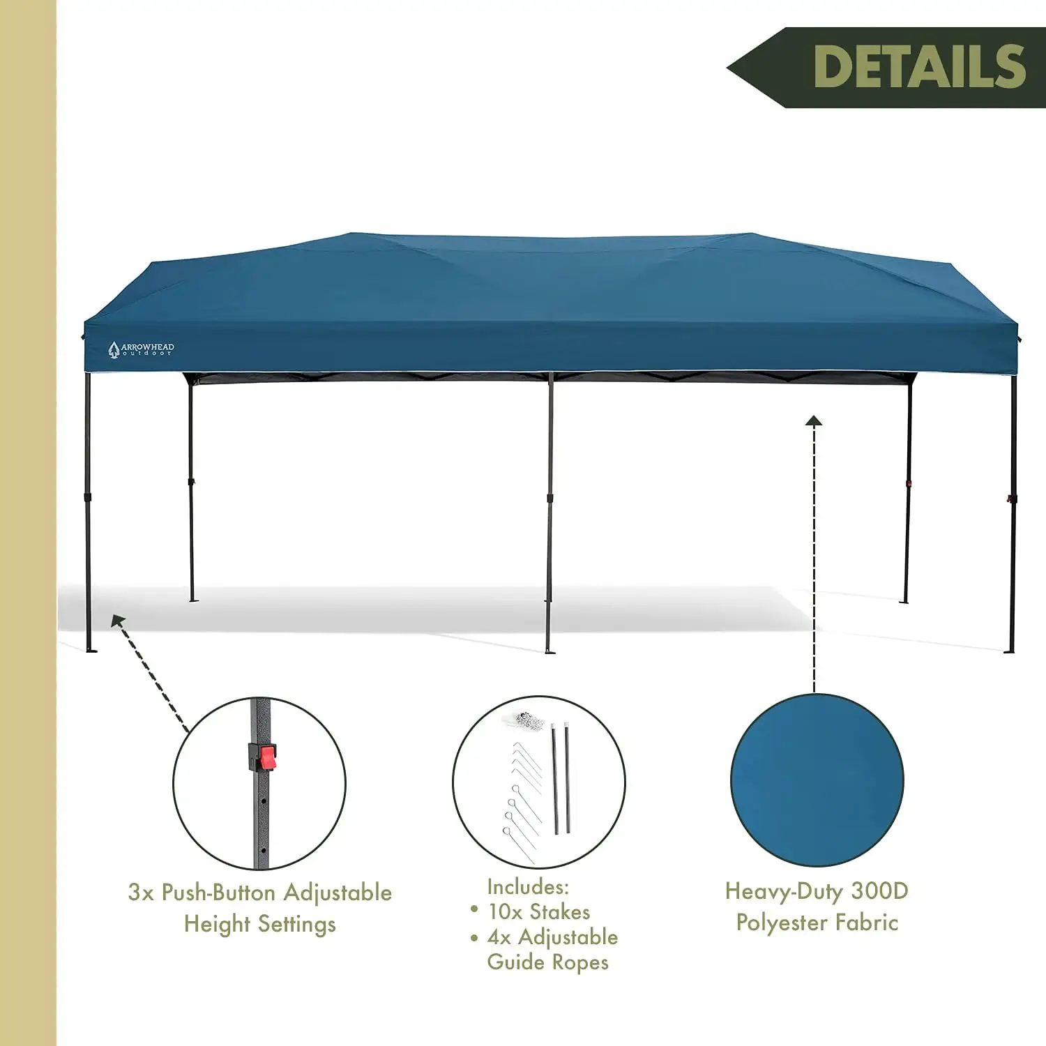 ARROWHEAD OUTDOOR 10’x20’ Pop-Up Canopy & Instant Shelter, Easy One Person Setup, Water UV Resistant300DFabric Construction