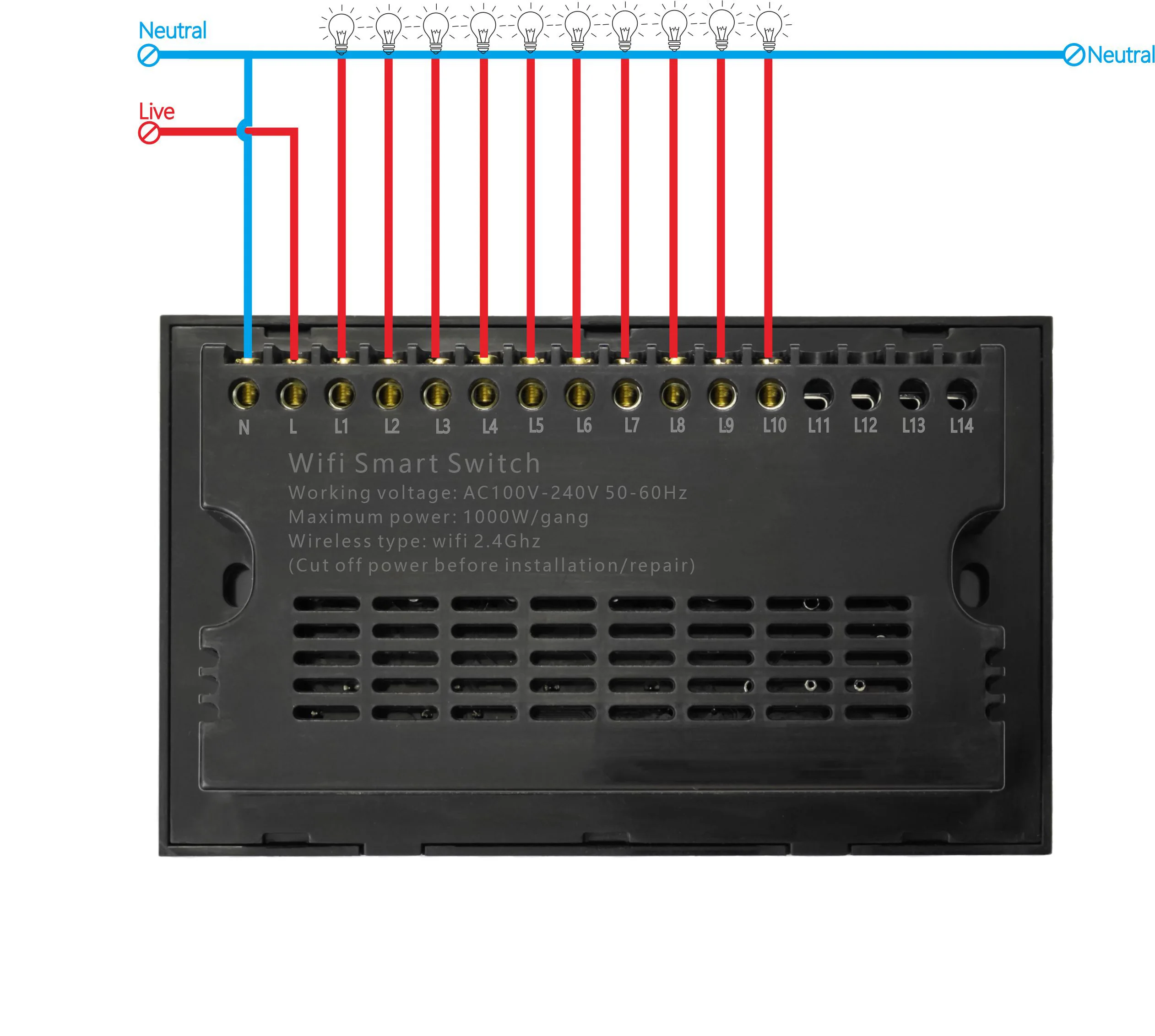 Imagem -05 - Interruptor de Luz Elétrico Inteligente com Controle de Voz Wifi Alexa Google Yandex Alice Gang Gang Gang Gang 10gang ac 100v240v 2way