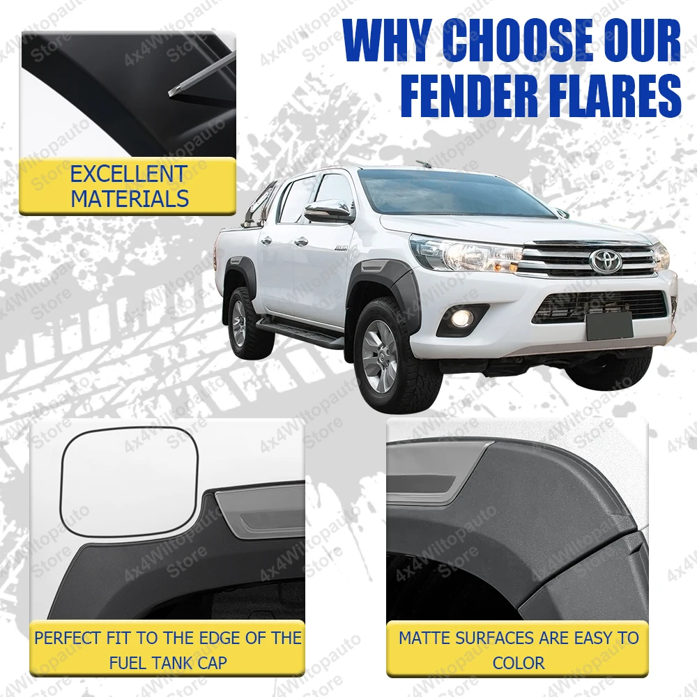 Fender Flares Pelindung Roda untuk Toyota Hilux Revo ROCCO ROGUE SR5 2015-2024 6 inci Model Halus Mudguards Aksesoris Mobil