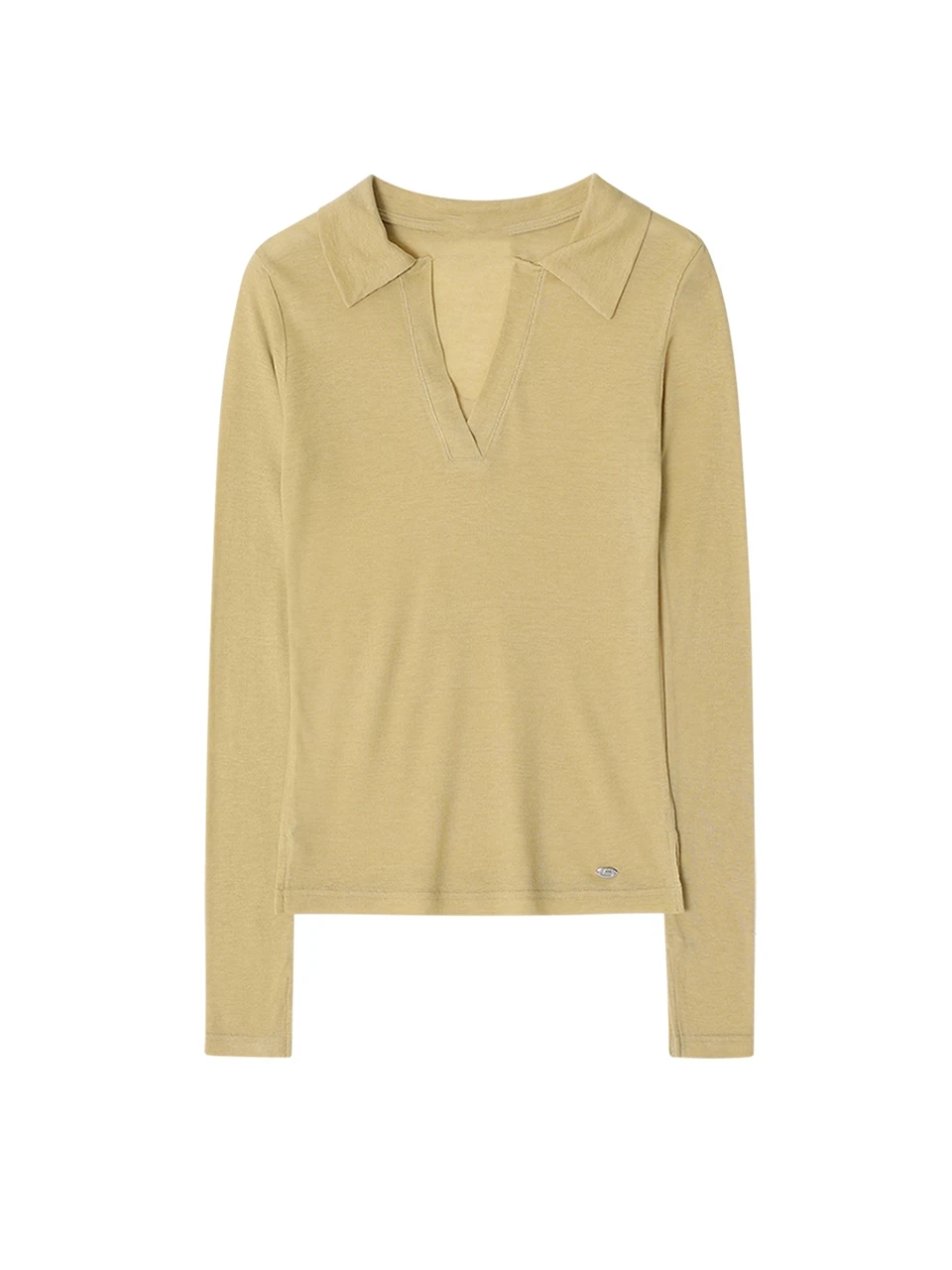 Ropa informal sencilla coreana con cuello en V, camiseta de manga larga con cuello tipo Polo que combina con todo, camisetas básicas ajustadas de Color sólido para primavera y otoño