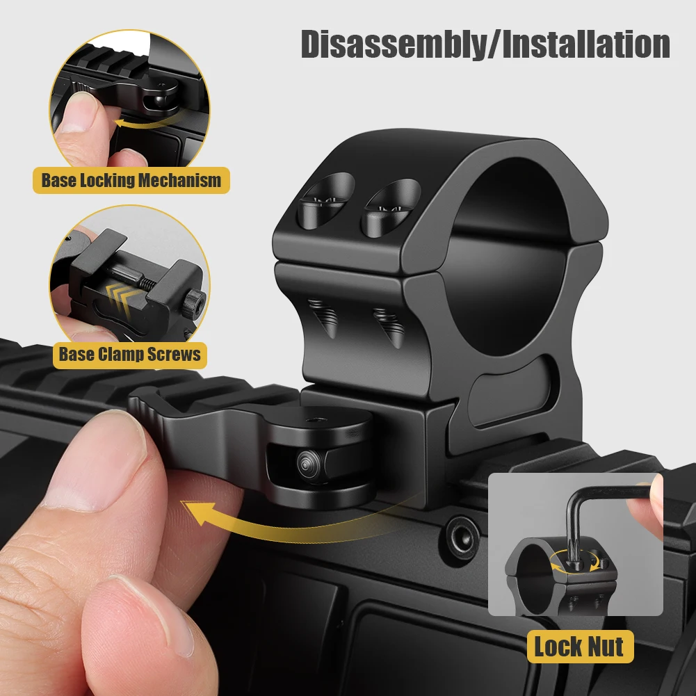 UniqueFire 1" 25.4mm Quick Release Precision Rifle Scope Rings Aluminum Picatinny Rail Base Fixed with 20mm Picatinny view 4