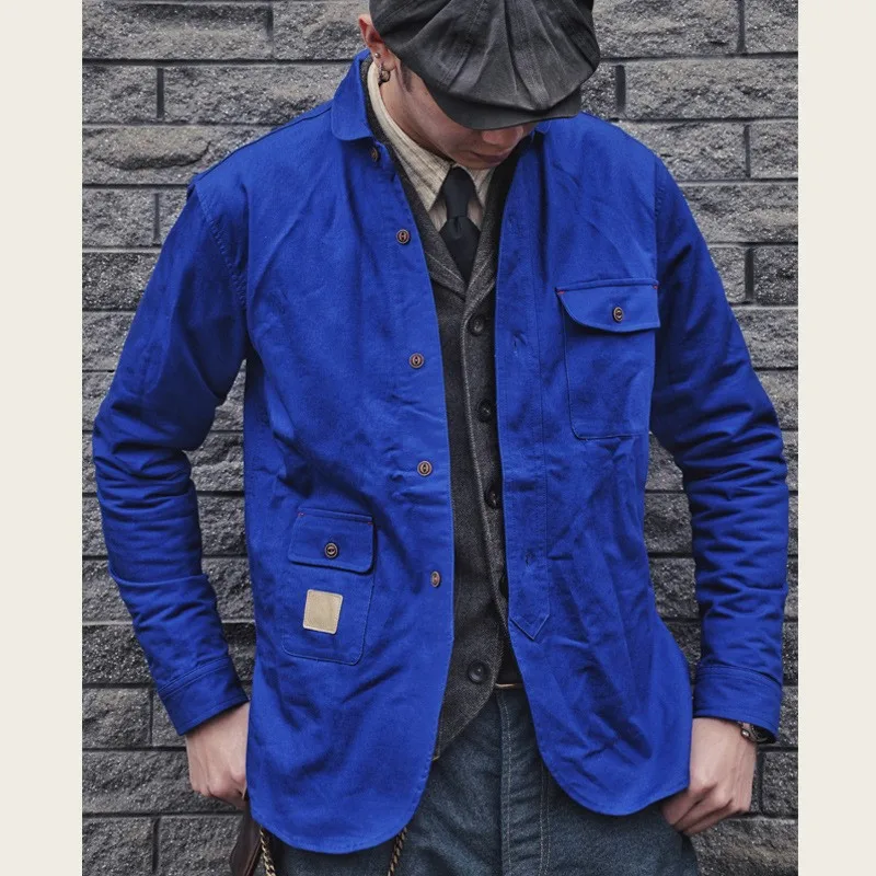 Heavy industry shirt men's pure cotton round-corner collar classic miner casual long-sleeved coat
