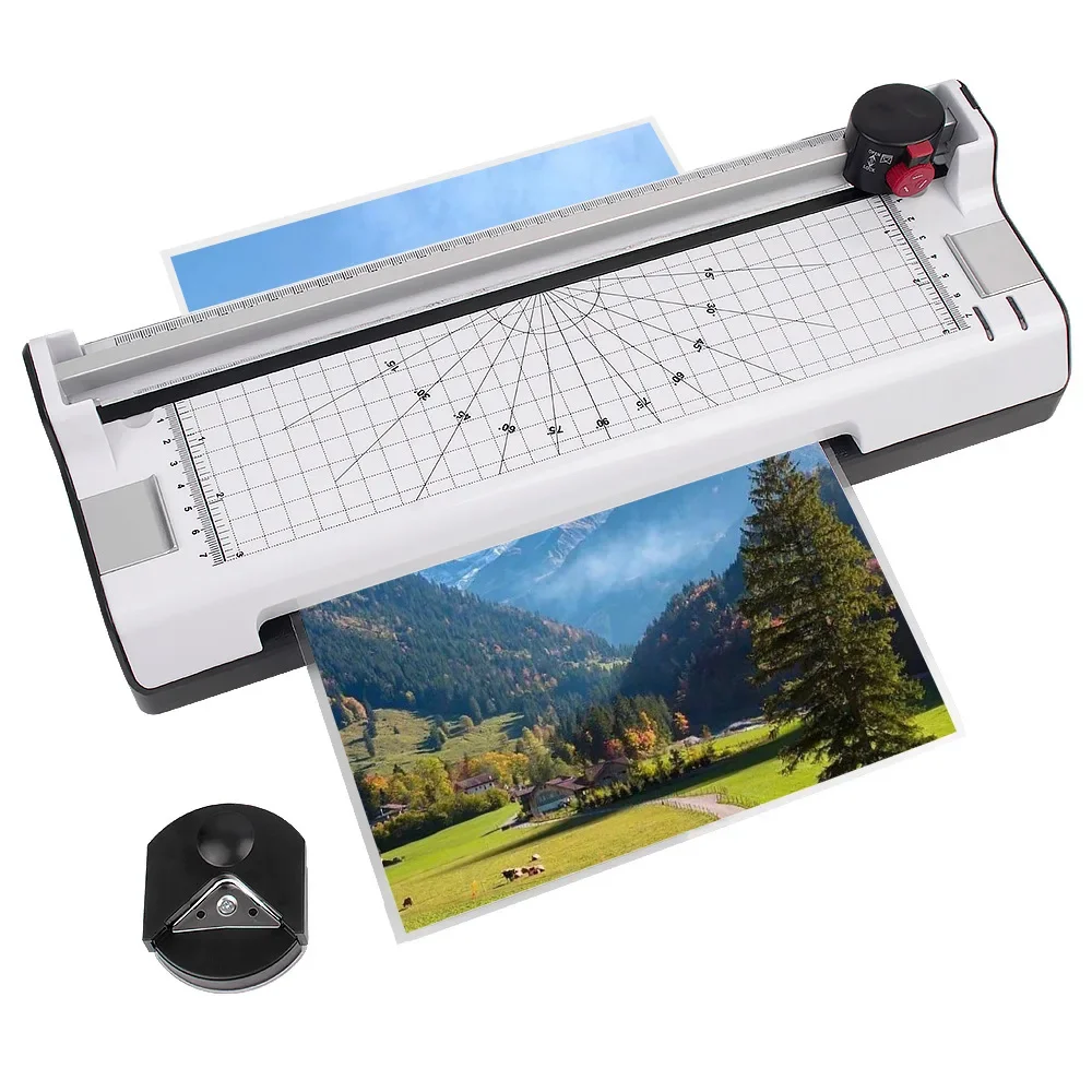 A4 Multifunctional Office Laminator Hot & Cold Dual Mode Double Roller System Compact Photo Document Plasticiser with Cutter