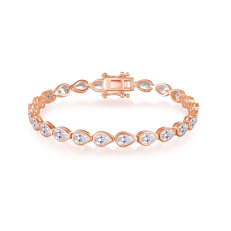 4*6MM Pear Cut D‑Color VVS1 Moissanite Tennis Bracelet Pass Diamond Tester S925 Sterling Silver 18K Gold Plated Luxury Unisex Fine Jewelry Gift For Men Women Wedding Party Anniversary Wear