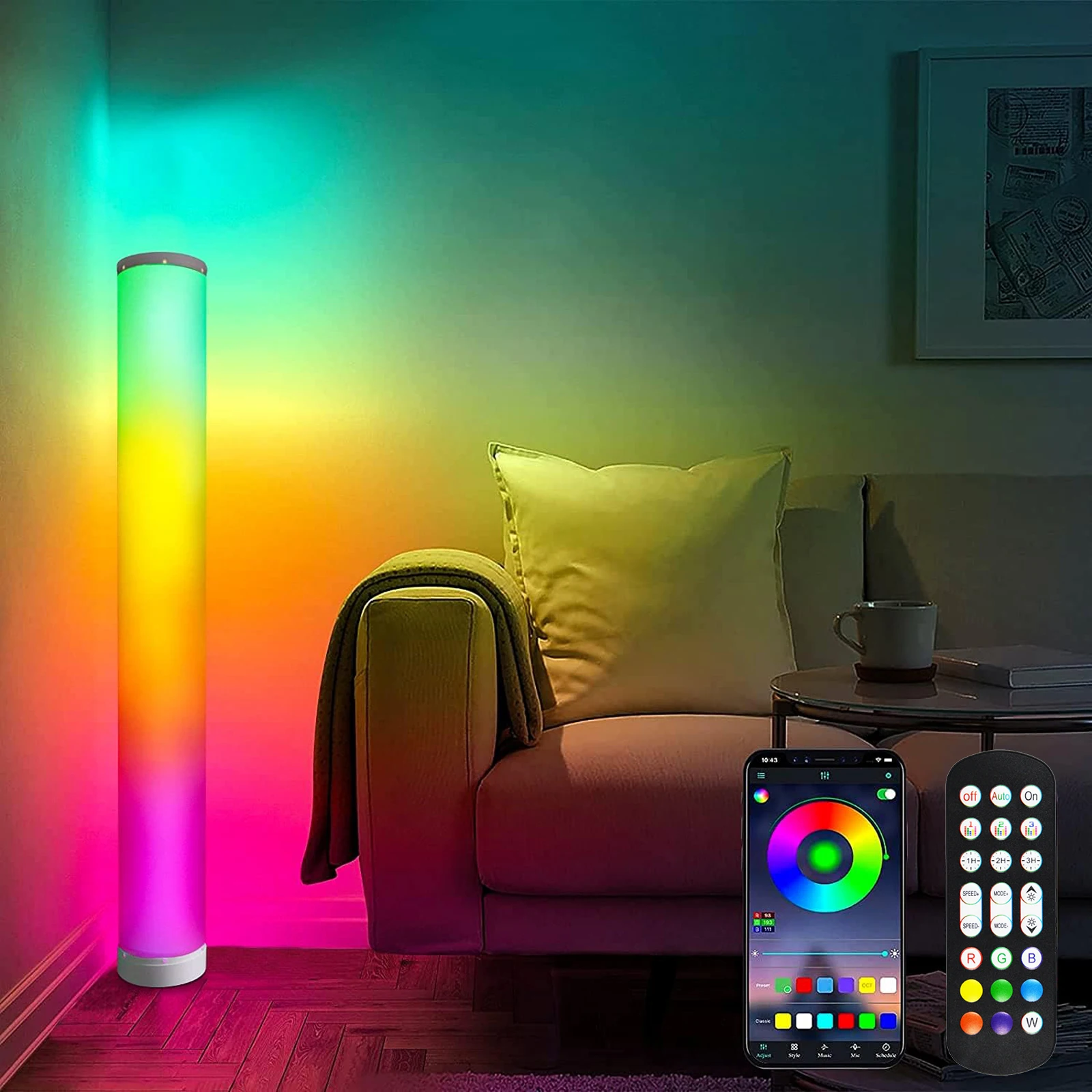 1 PC RGBIC living room corner ambient light, APP smart music synchronized color change, LED floor lamp, colorful decorative