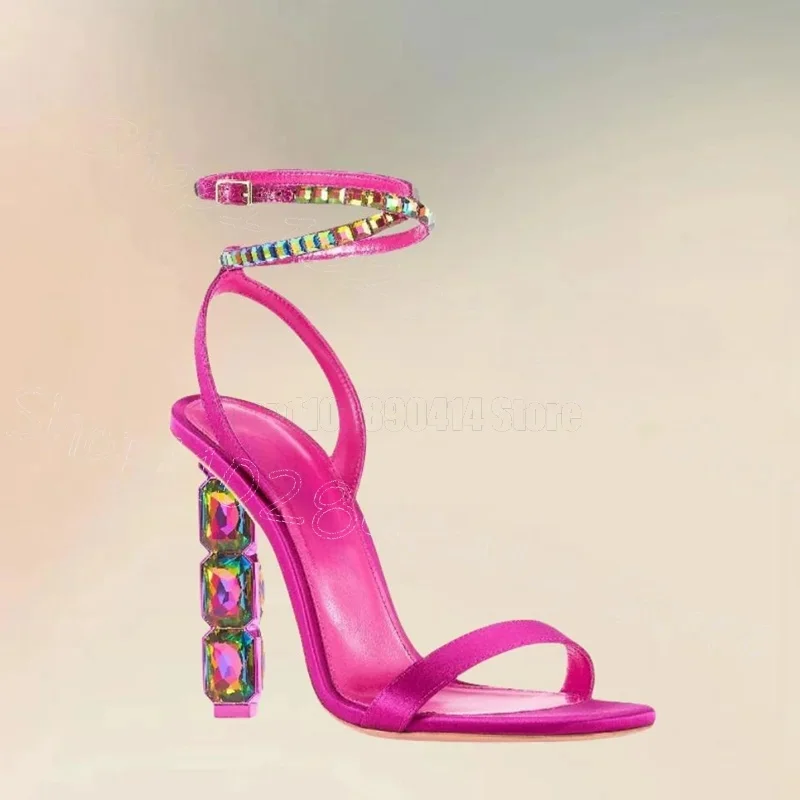 

Rose Red PVC Open Toe Crystal Strange Style Heel Sandals Buckle Strap Women Shoes Party Banquet Dating 2025 Zapatos Para Mujere