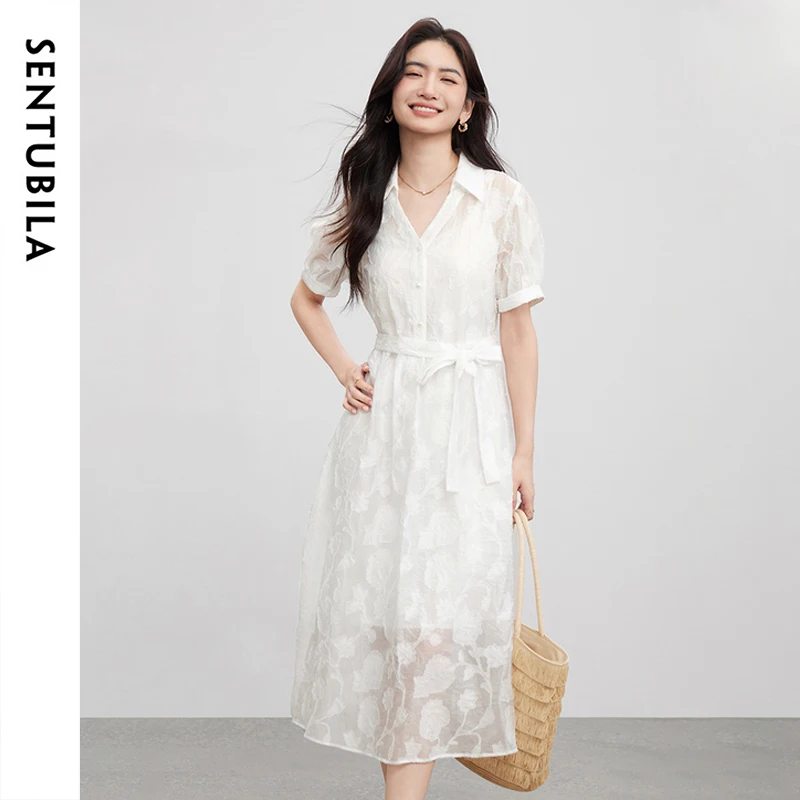 

SENTUBILA 2 Pieces Sets Dress Sets 2025 Basic Vest A-line Jacquare V Neck Short Sleeve Elegant Wrap Long Dresses 152L80470