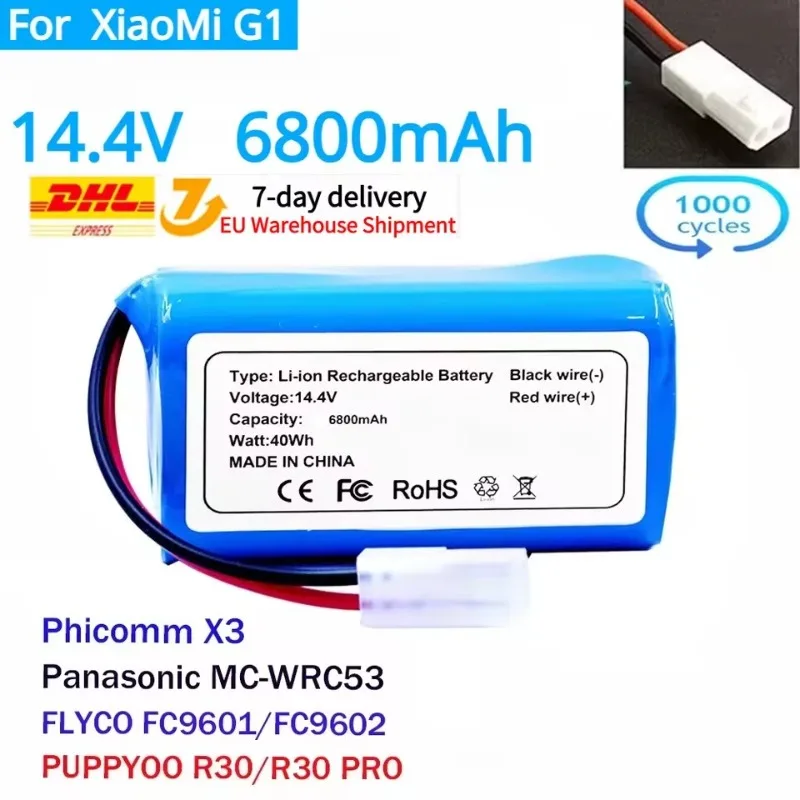 Nuevo paquete de batería de iones de litio 4S1P 14,4 V 6800mAh, para XIAOMI MIJIA Mi Robot aspirador-mopa Essential G1 MJSTG1, SKV4136GL H18650CH R30 R35