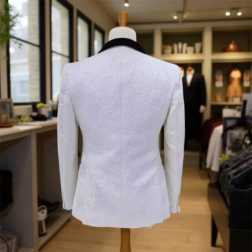 3 Pcs Floral Wedding Suits for Men Slim Fit Groom Tuxedo Jacquard Groomsmen Formal Prom Suit Jacket with Pants Vest 2025