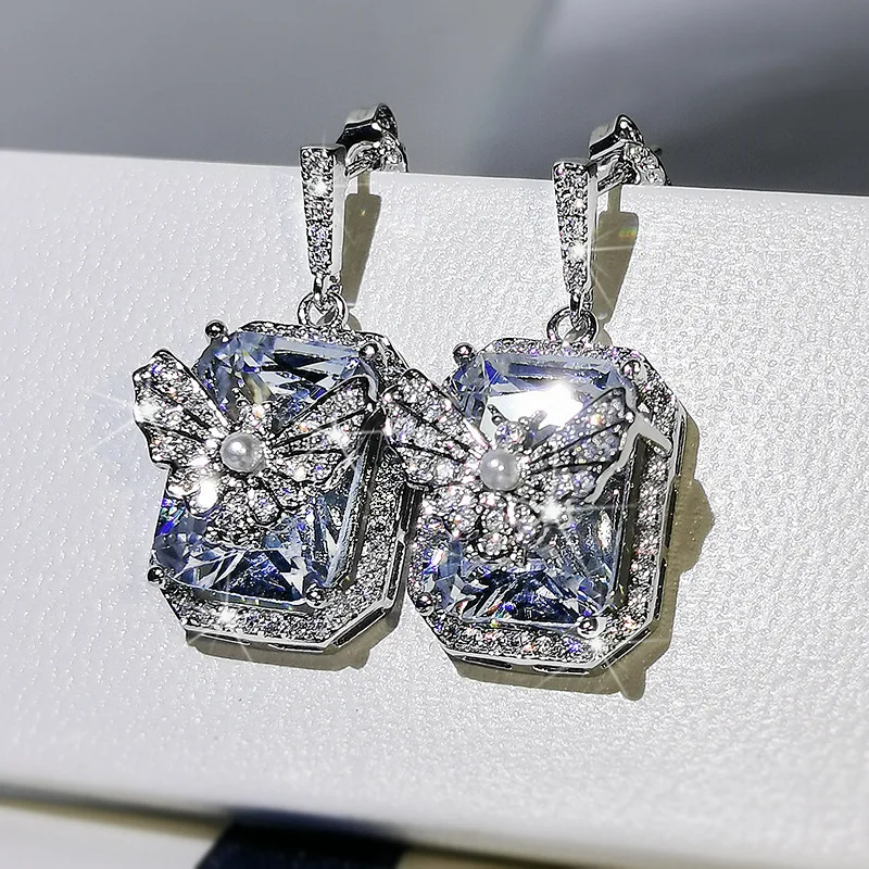 Real Natural Small Pearl Earrings for Women Punk Butterfly Imitated Diamonds 925 Silver Needle Freshwater Party Pearls Earring