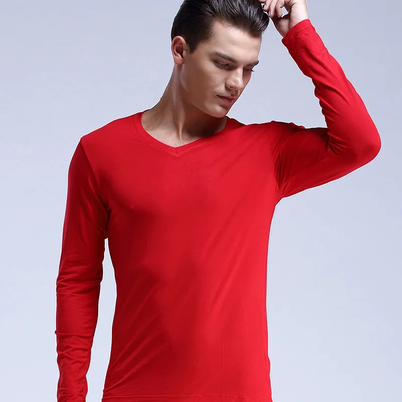 Austrian Element men's tight-fitting Modal basic V-neck thermal underwear long Johns single low-neck base shirt close-fitting