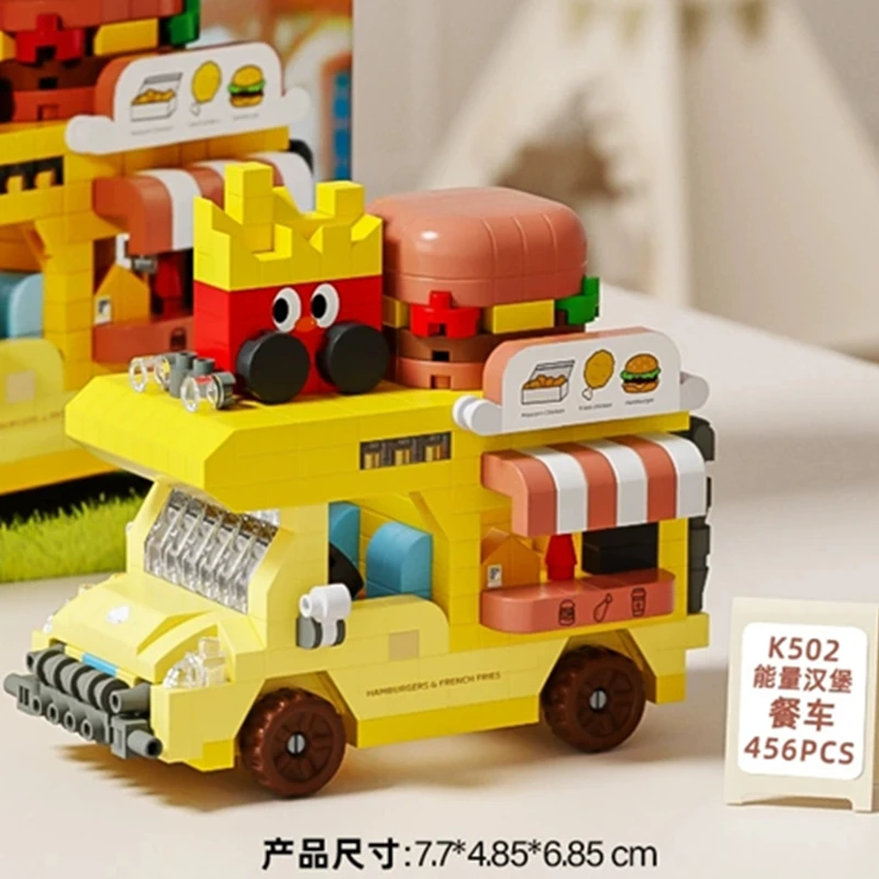 NEUER DIY Kaffee-Imbisswagen Food Truck Eisdieleneinrichtung Blumenstraßenansicht Baustein-Set Mädchen Bausteine Modell Kinderspielzeug