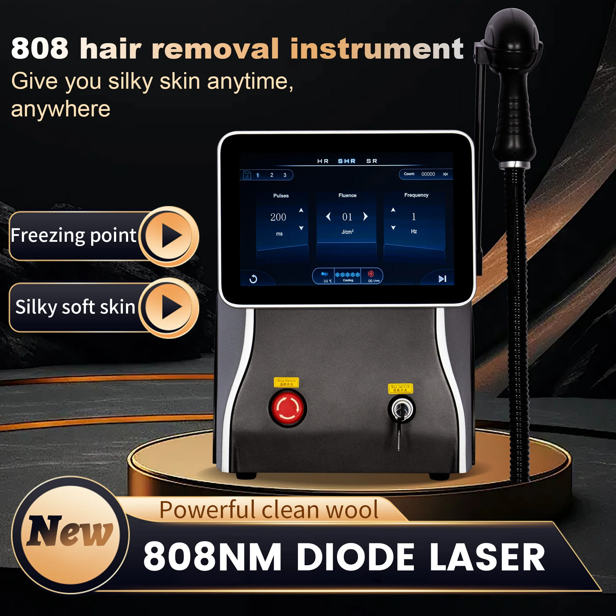 

Professional 4000W Titanium Diode Laser 3Waves 755 808 1064nm Painless Hair Removal Portable Salon Home Device‌