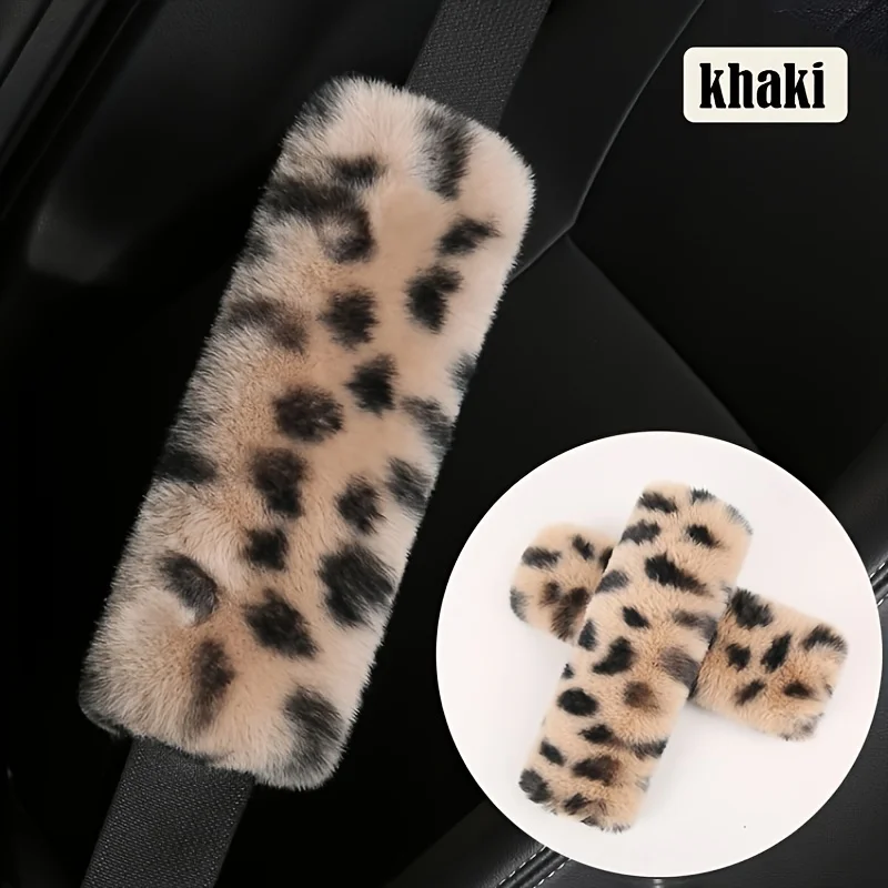 2 sets of faux rabbit fur plush car seat belt cover car seat belt leopard shoulder pads cover men and women universal